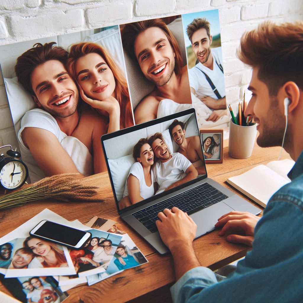 A photo of you and your long-distance friend video chatting or a collage of your memories together.